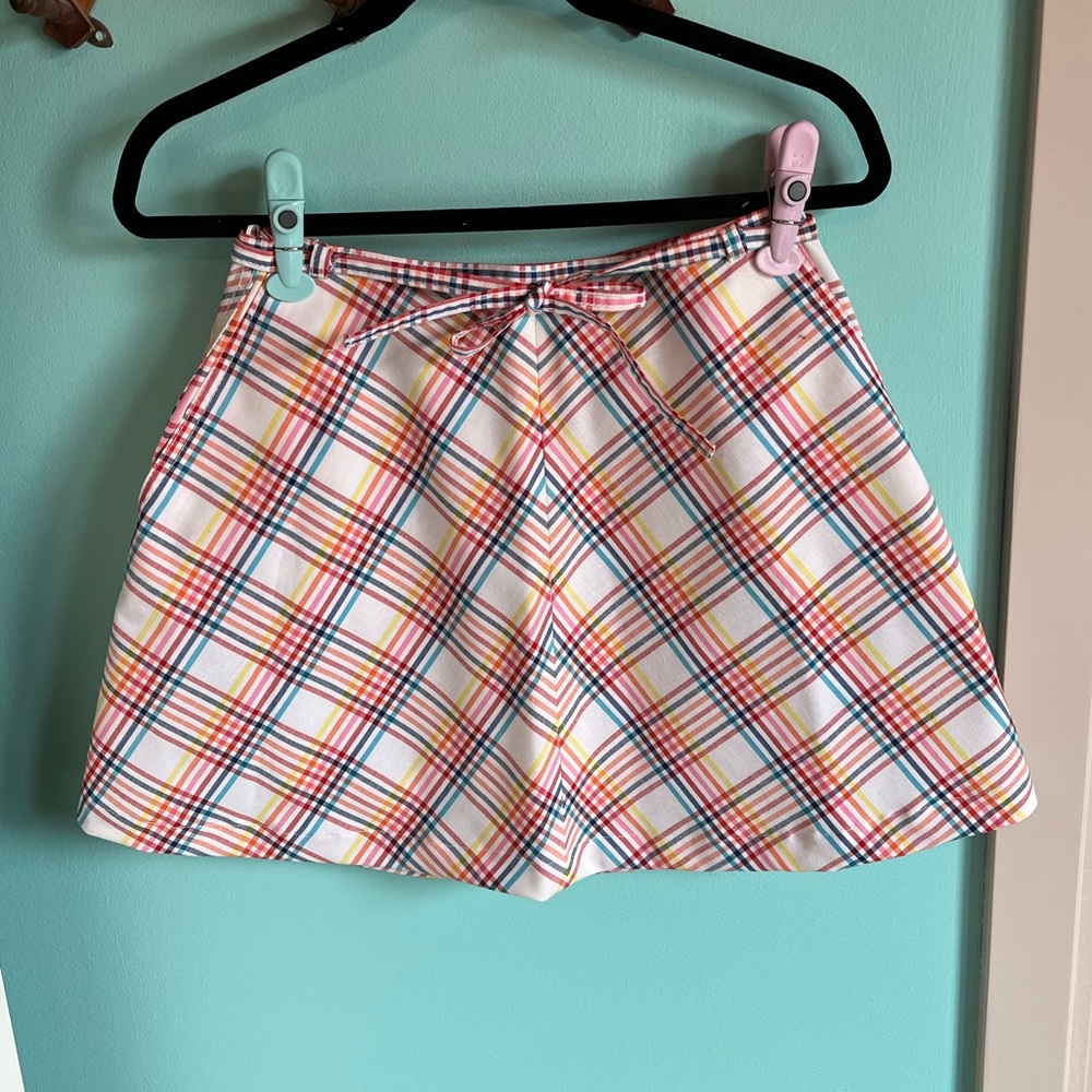 VTG 70s Rainbow Plaid Mini Wrap Skirt
